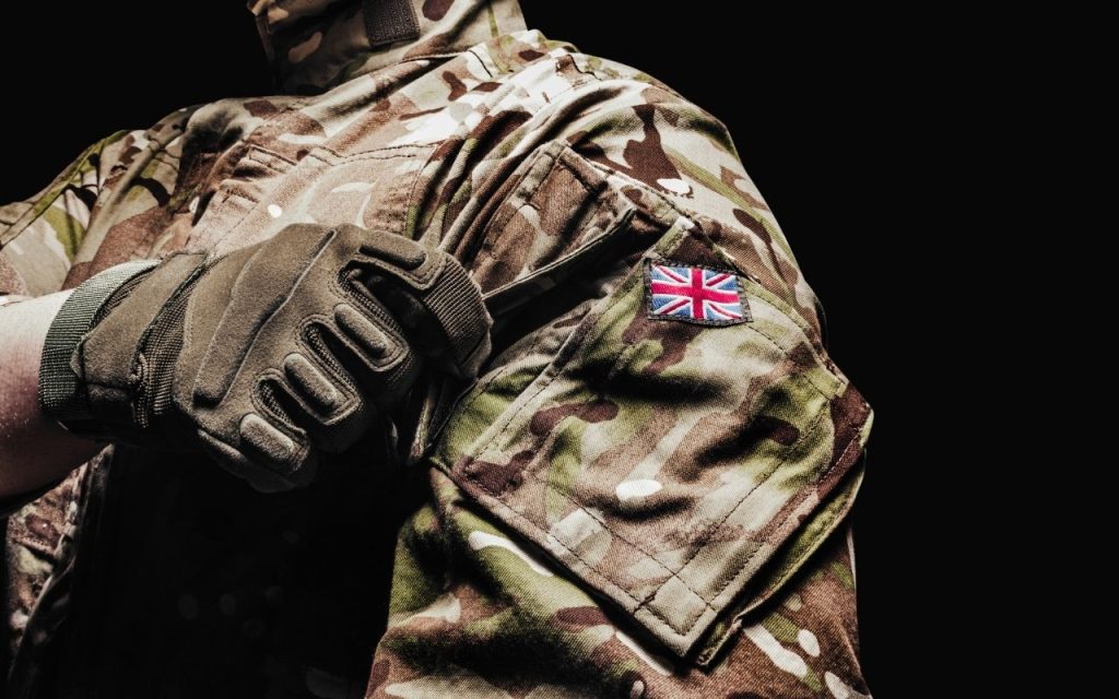 UK Military uniform with unio flag on upper arm
