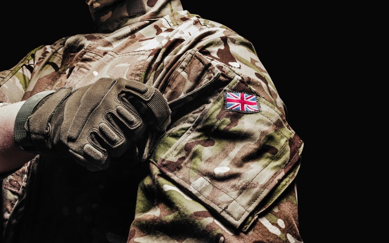 UK Military uniform with unio flag on upper arm